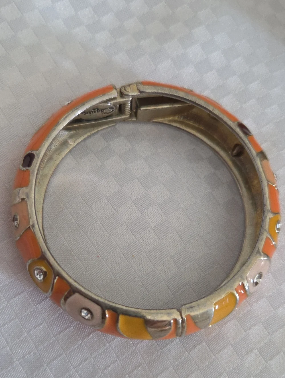 Sequin New York Orange Enamel Bubble Bangle Bracelet Rhinestone Crystal Hinge